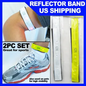 2pc High Visibility Reflective Arm Leg Bands 4 Led Lights Strap Bike Run Cycling