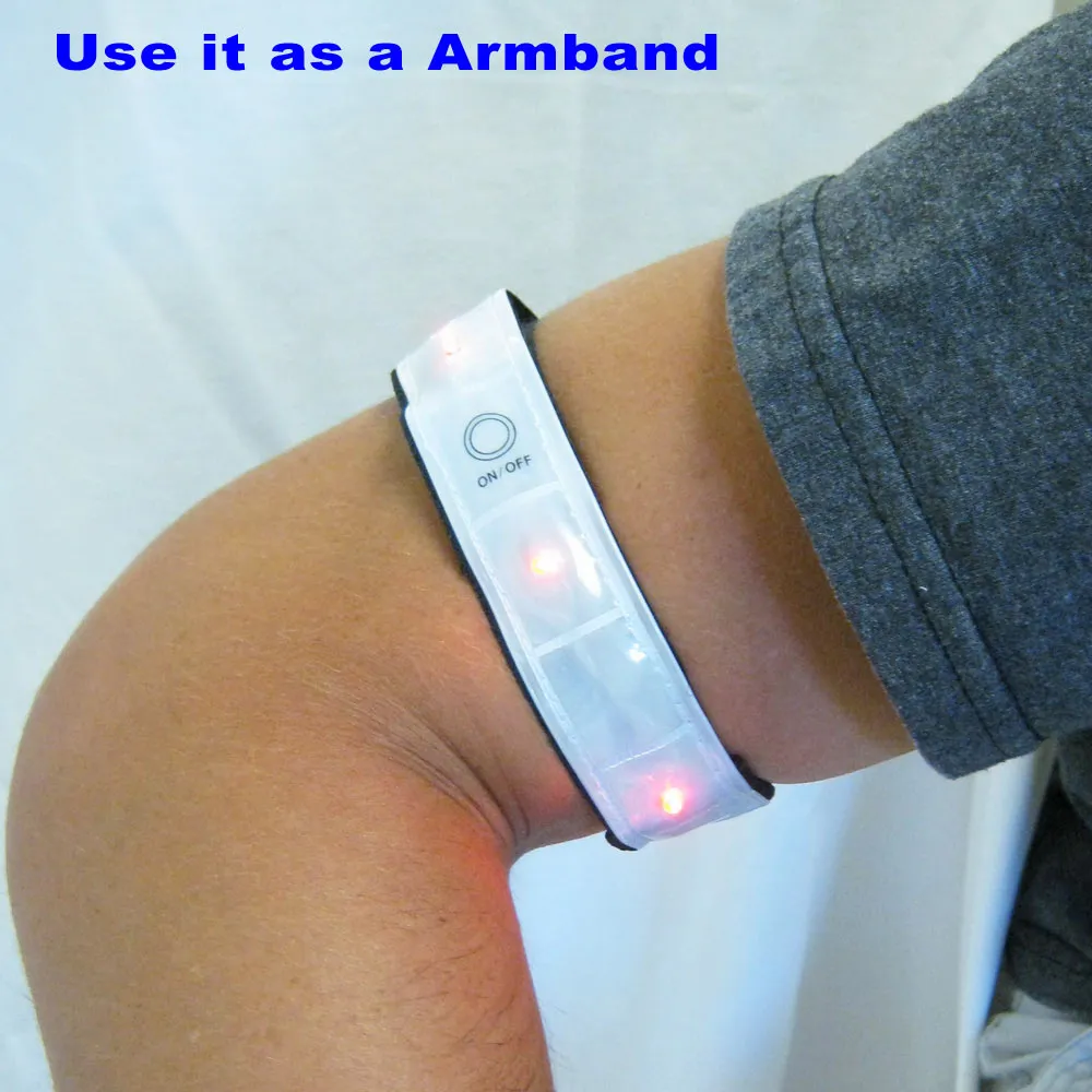 2pc High Visibility Reflective Arm Leg Bands 4 Led Lights Strap Bike Run Cycling