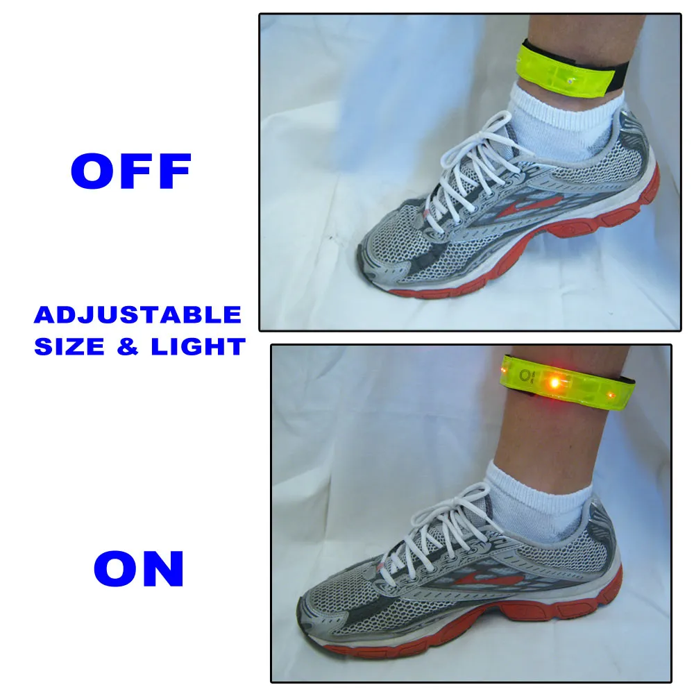 2pc High Visibility Reflective Arm Leg Bands 4 Led Lights Strap Bike Run Cycling