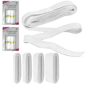 8 Assorted Size White Sewing Elastic Bands Polyester Stretchy Waistband Knitted