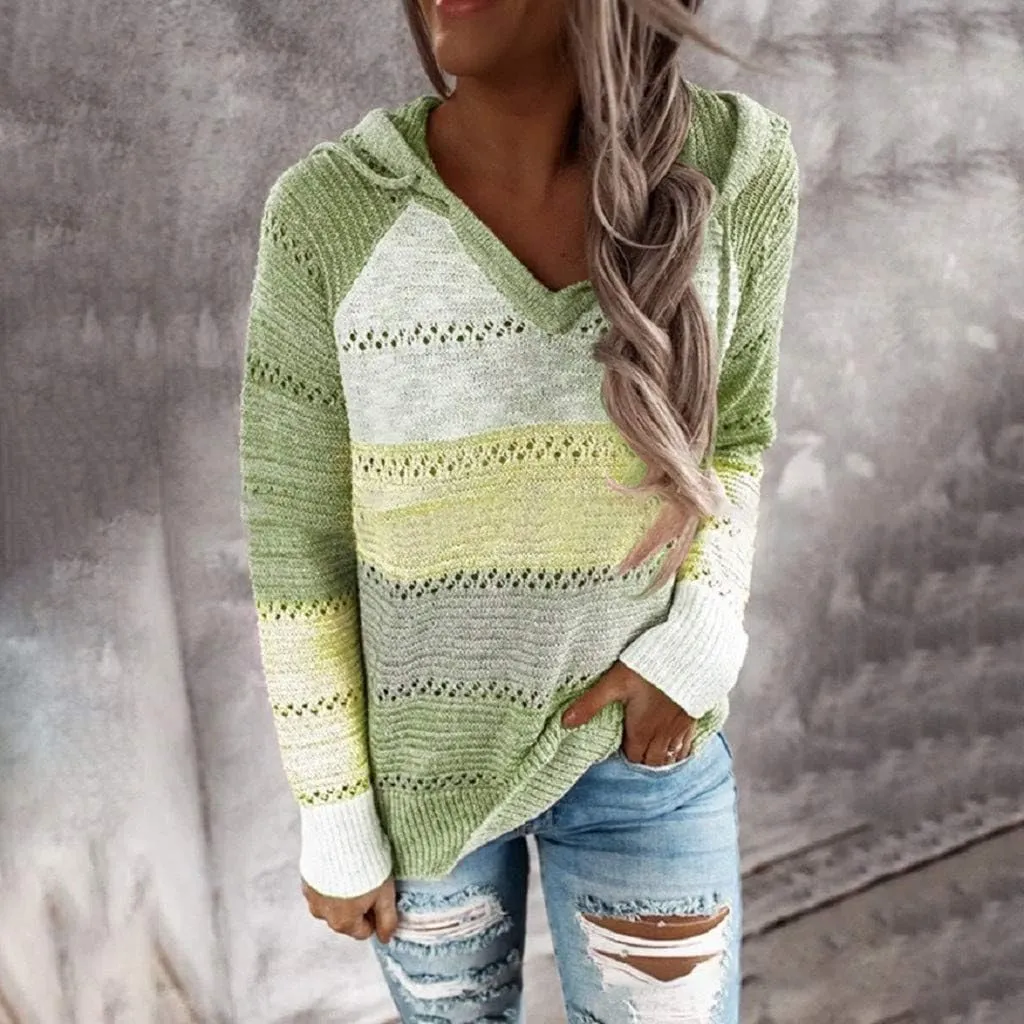 FQZWONG Spring Sweaters for Women 2025 Plus Size Long Sleeve Hoodies Casual Ladies Sweatshirts Fashion Knit Hooded Tops