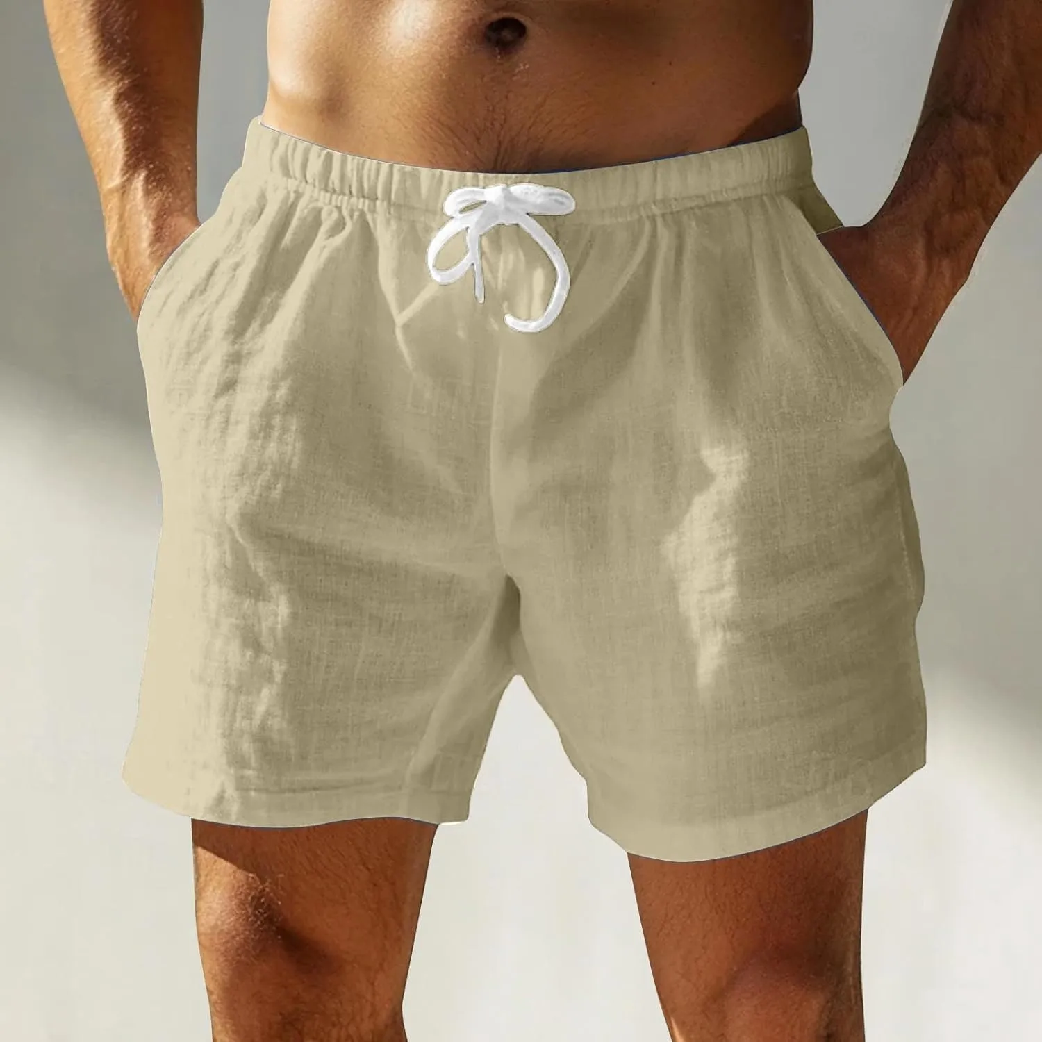 Muscularfit Mens Casual Beach Shorts Summer Loose Comfy Drawstring Elastic Waist Shorts Trendy Solid Vacation Workout Pants