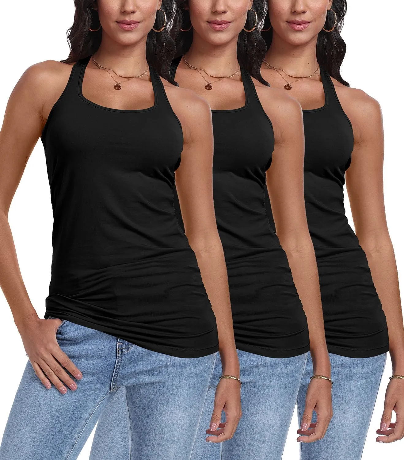 Racerback Tank Tops for Women Cotton Long Camisoles Gym Workout Undershirt Yoga 3 Packs