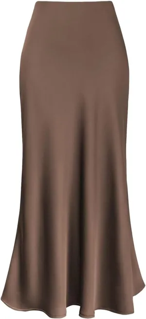 Skirt for Women Dressy Casual Elegant Silky Satin Ruffle Skirt Soft Fashion Slim Fit High Waist Bodycon Long Skirts