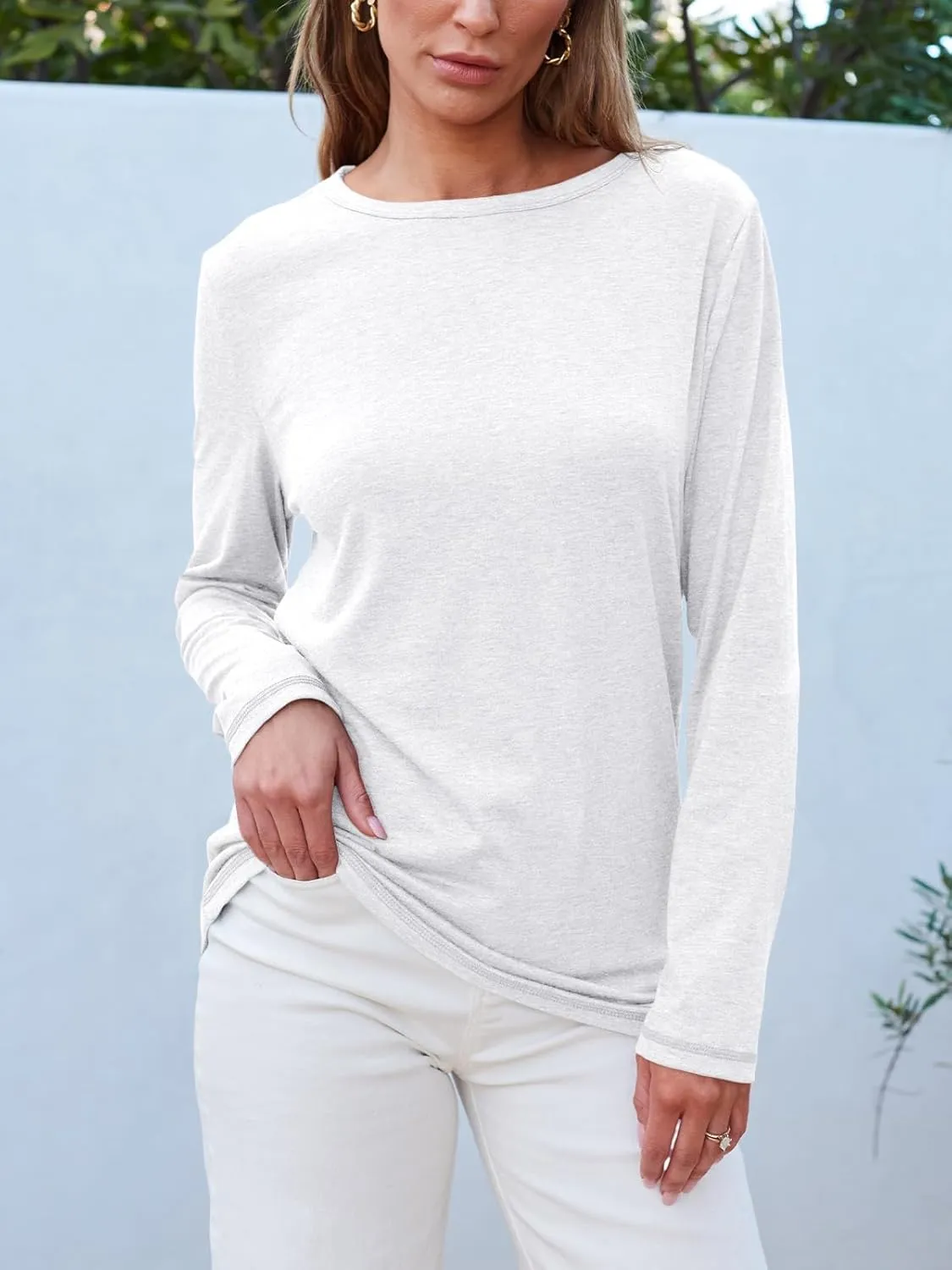 SUNBS Womens 3 Packs Long Sleeve Shirts Loose Fit Fall Tops Fashion Clothes Outfits 2025 Basic Tee Crew Neck Tops