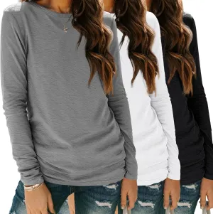SUNBS Womens 3 Packs Long Sleeve Shirts Loose Fit Fall Tops Fashion Clothes Outfits 2025 Basic Tee Crew Neck Tops