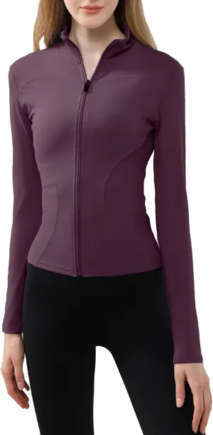 Women's Long Sleeve Running Jacket Slim Fit Sports Shirts Full Zip Quick Dry Fitness Top for Gym Training Yoga